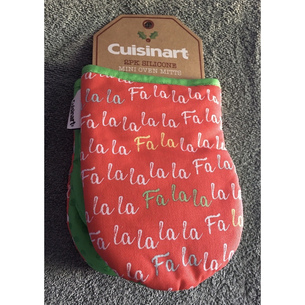 Cuisinart Oven Mitts Mini Christmas Holiday Fa La la‎ Gloves 2pk Cotton Silicone